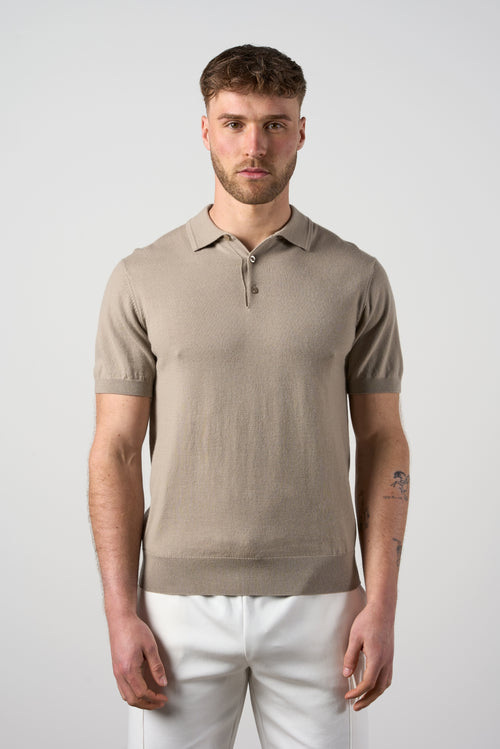 Merino Wool Button Polo Shirt Taupe