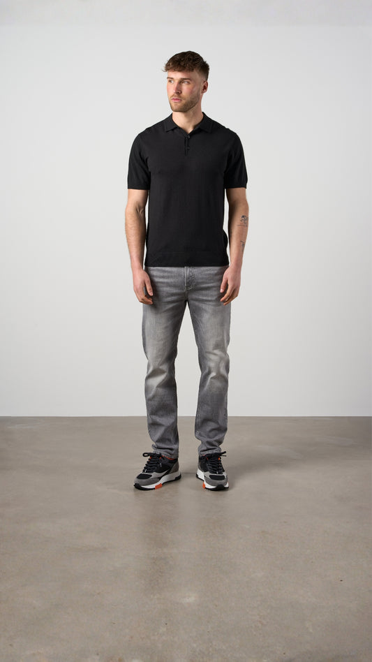 Merino Wool Button Polo Shirt Black