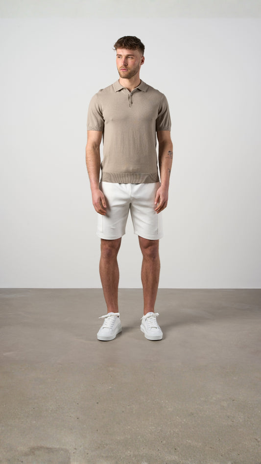 Merino Wool Button Polo Shirt Taupe