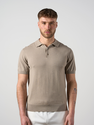 Merino Wool Button Polo Shirt Taupe