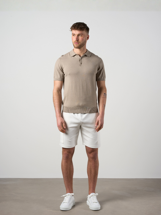 Merino Wool Button Polo Shirt Taupe