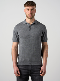 Merino Wool Button Polo Shirt Charcoal Marl
