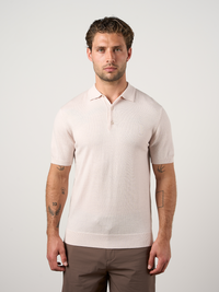 Merino Wool Button Polo Shirt Oatmeal Marl