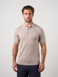 Merino Wool Button Polo Shirt Warm Wheat Marl